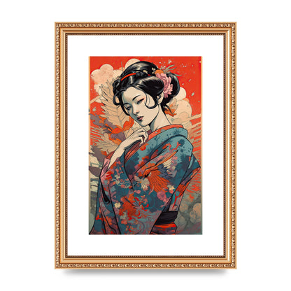 Elegant Geisha in Kimono: Classic Japanese Art Print