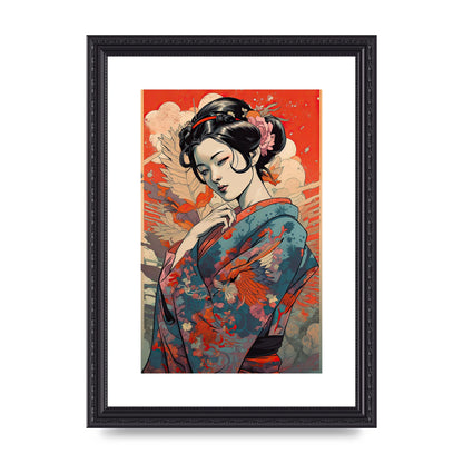 Elegant Geisha in Kimono: Classic Japanese Art Print
