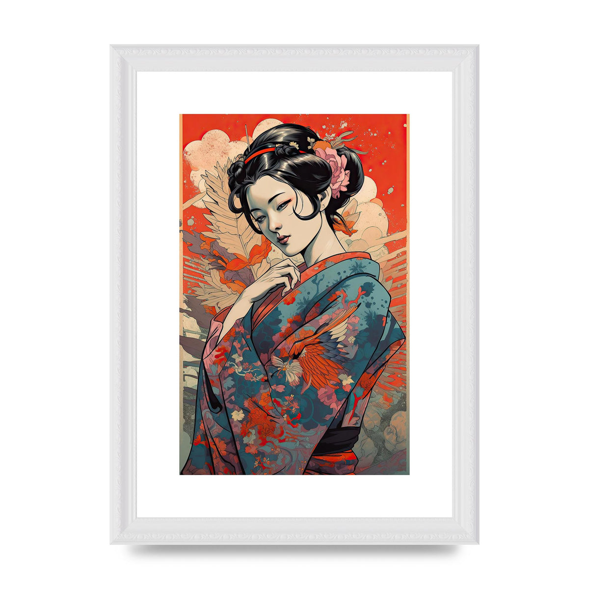 Elegant Geisha in Kimono: Classic Japanese Art Print