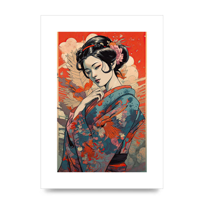 Elegant Geisha in Kimono: Classic Japanese Art Print