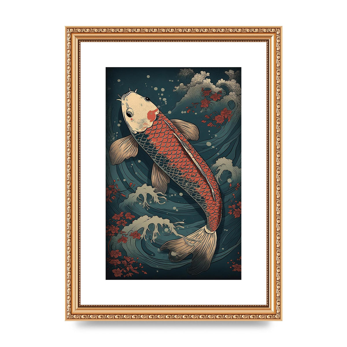 Koi Carp Swimming in Serene Waters Artwork