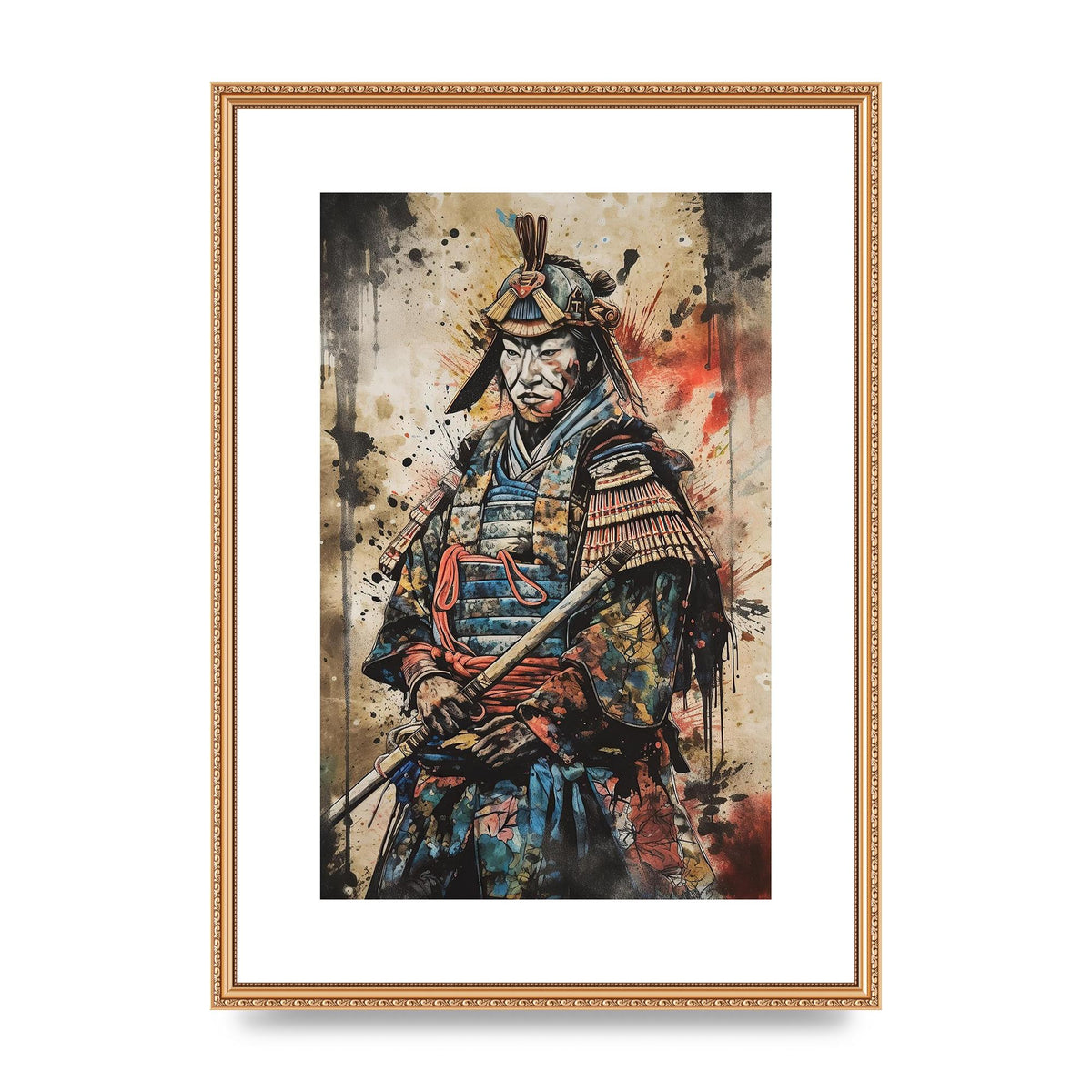 Dynamic Samurai Painting with Textured Background