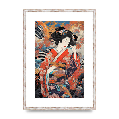 Japanese Woman in Kimono with Floral Pattern Art