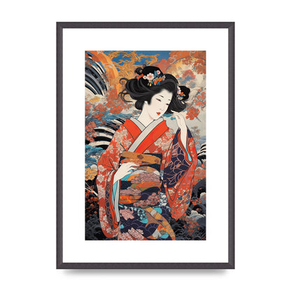 Japanese Woman in Kimono with Floral Pattern Art