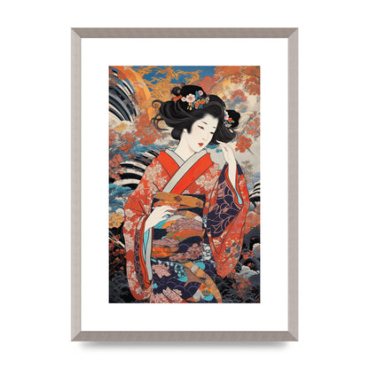 Japanese Woman in Kimono with Floral Pattern Art