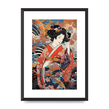 Japanese Woman in Kimono with Floral Pattern Art