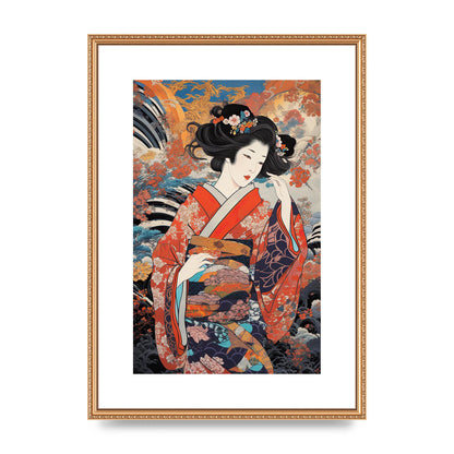 Japanese Woman in Kimono with Floral Pattern Art