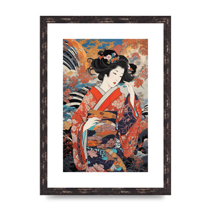 Japanese Woman in Kimono with Floral Pattern Art