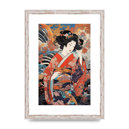 Japanese Woman in Kimono with Floral Pattern Art