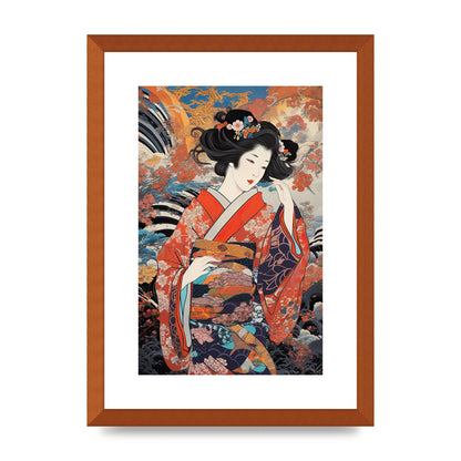 Japanese Woman in Kimono with Floral Pattern Art
