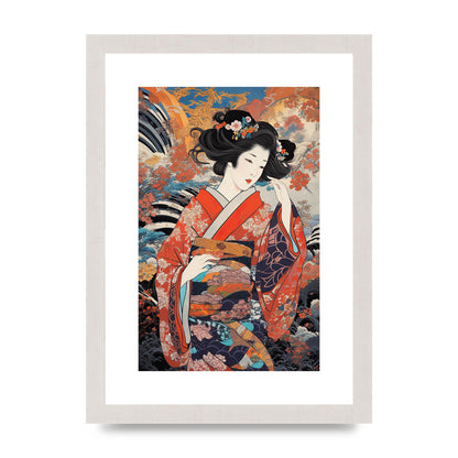 Japanese Woman in Kimono with Floral Pattern Art