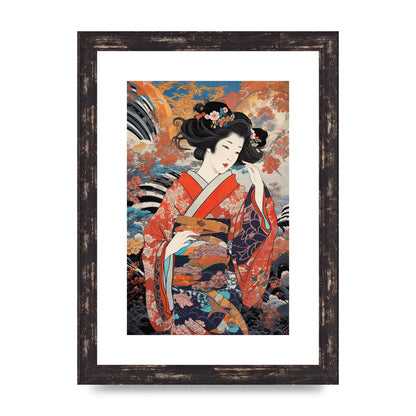 Japanese Woman in Kimono with Floral Pattern Art