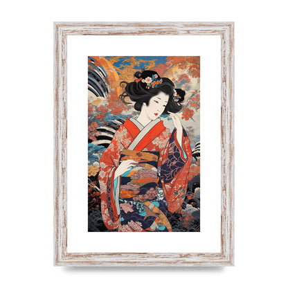 Japanese Woman in Kimono with Floral Pattern Art