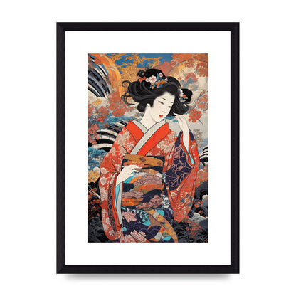 Japanese Woman in Kimono with Floral Pattern Art