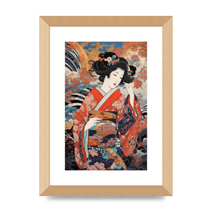 Japanese Woman in Kimono with Floral Pattern Art
