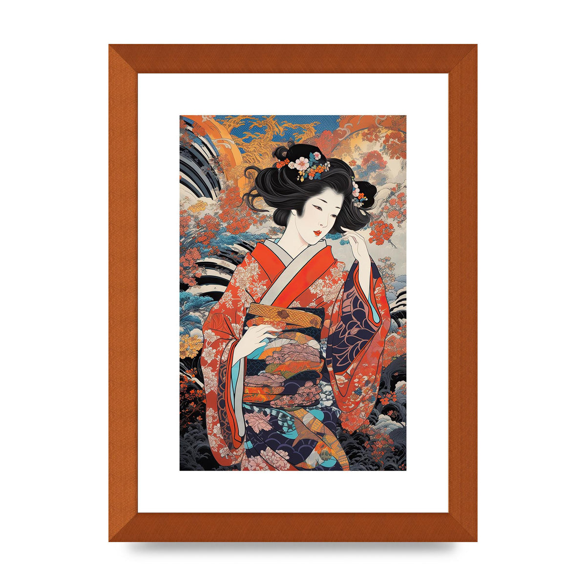Japanese Woman in Kimono with Floral Pattern Art