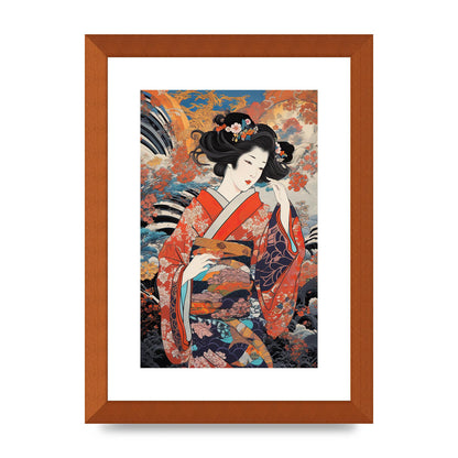 Japanese Woman in Kimono with Floral Pattern Art