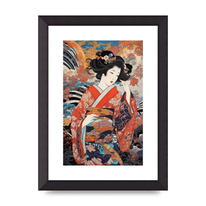 Japanese Woman in Kimono with Floral Pattern Art
