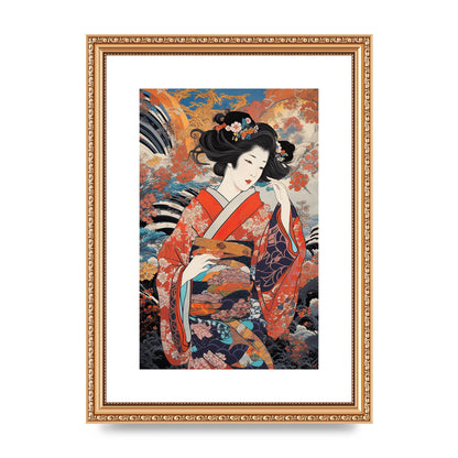 Japanese Woman in Kimono with Floral Pattern Art