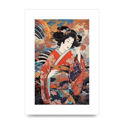 Japanese Woman in Kimono with Floral Pattern Art
