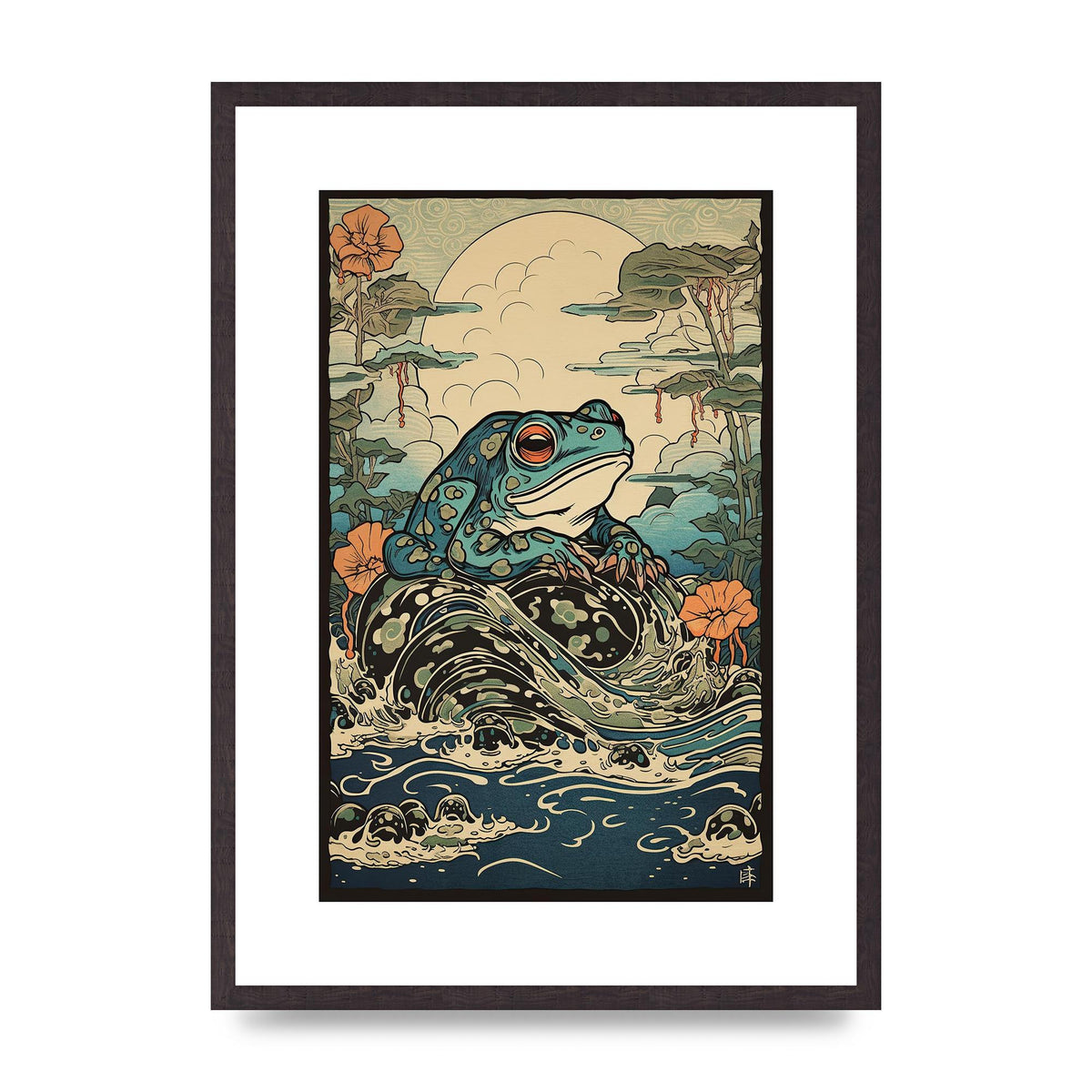 Traditional Japanese Art of Majestic Ocean Frog