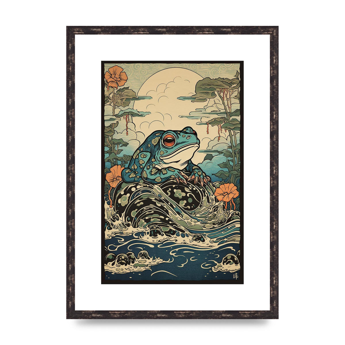 Traditional Japanese Art of Majestic Ocean Frog
