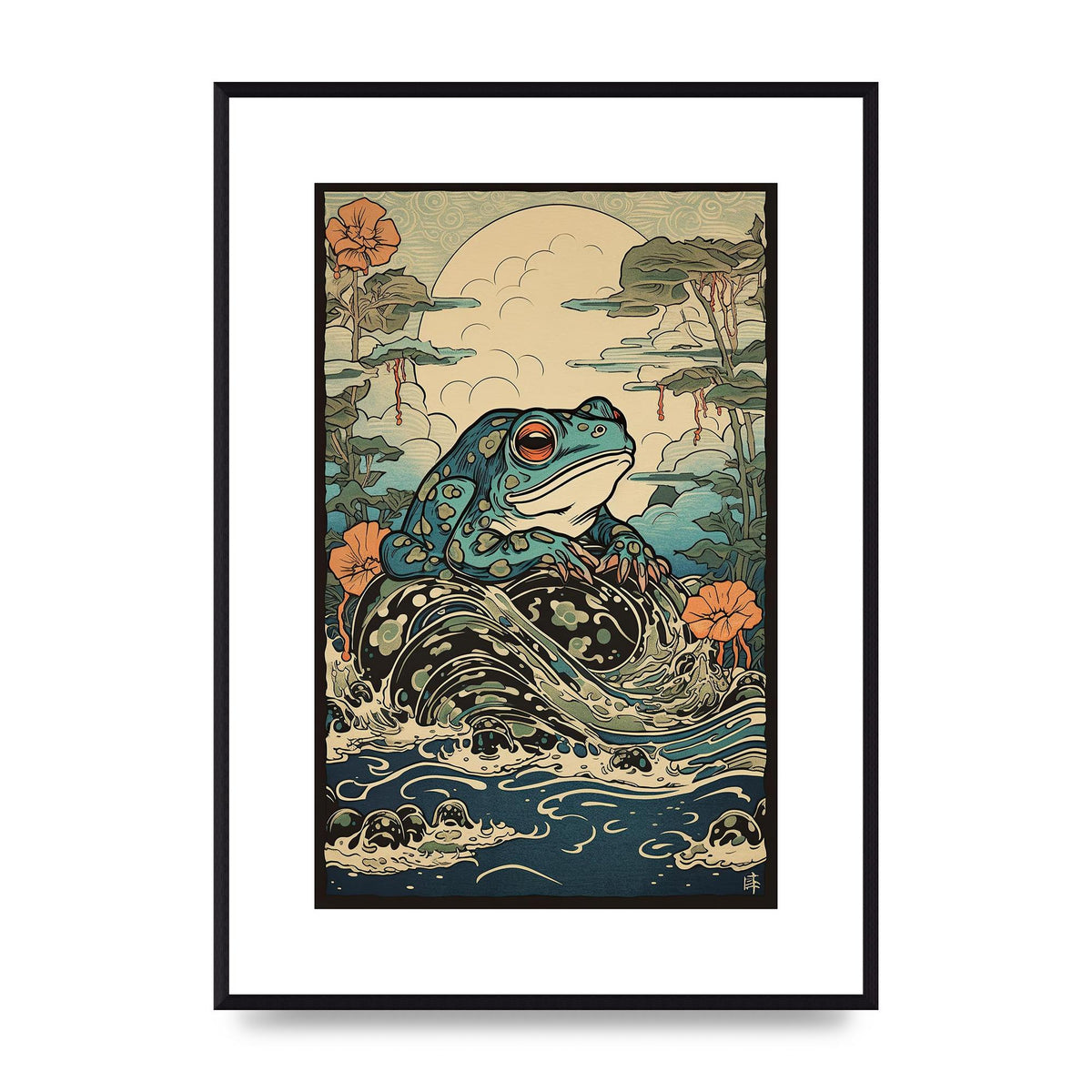 Traditional Japanese Art of Majestic Ocean Frog