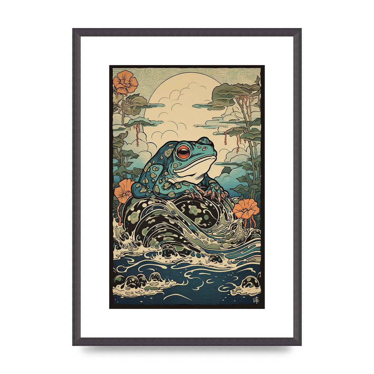Traditional Japanese Art of Majestic Ocean Frog