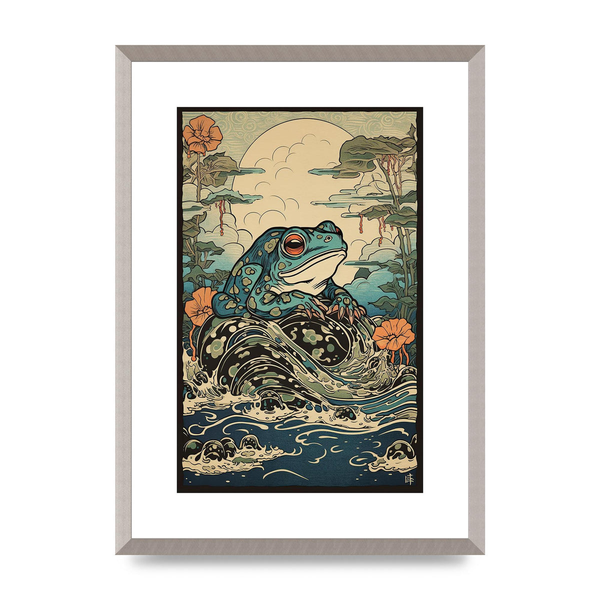 Traditional Japanese Art of Majestic Ocean Frog