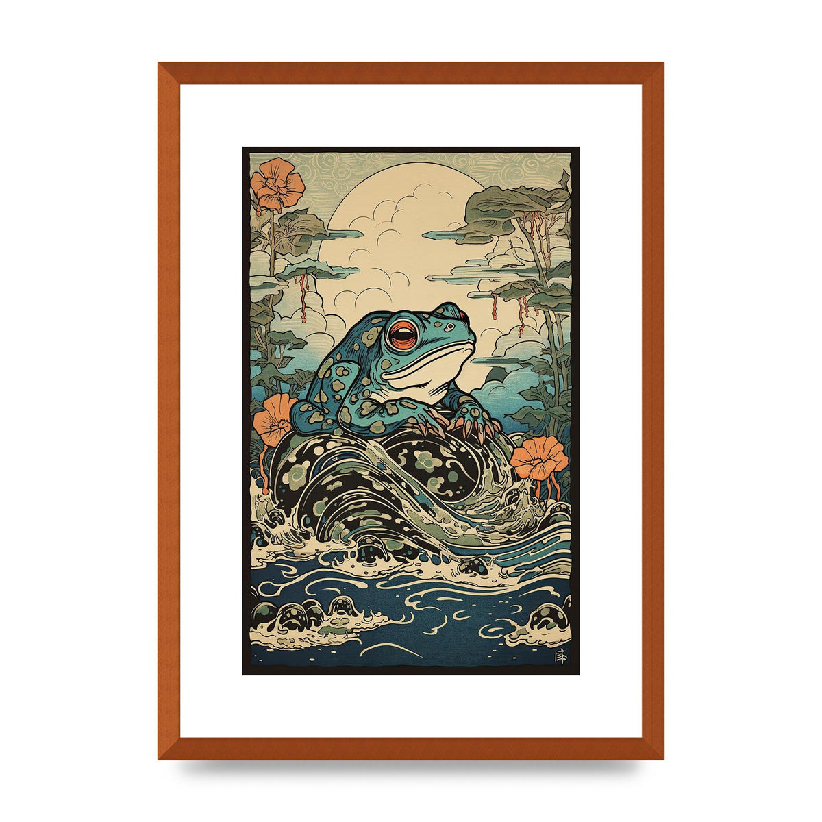 Traditional Japanese Art of Majestic Ocean Frog