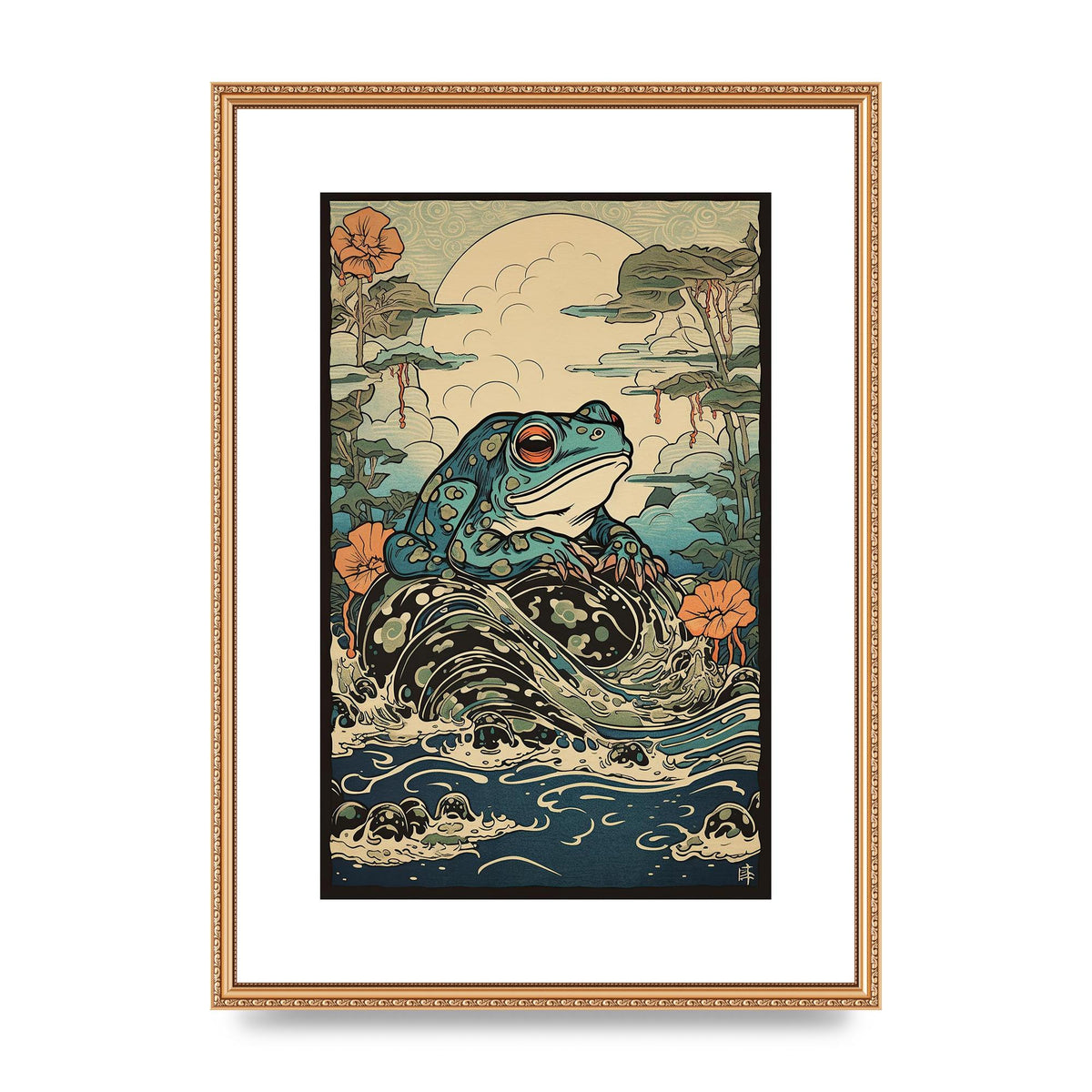 Traditional Japanese Art of Majestic Ocean Frog