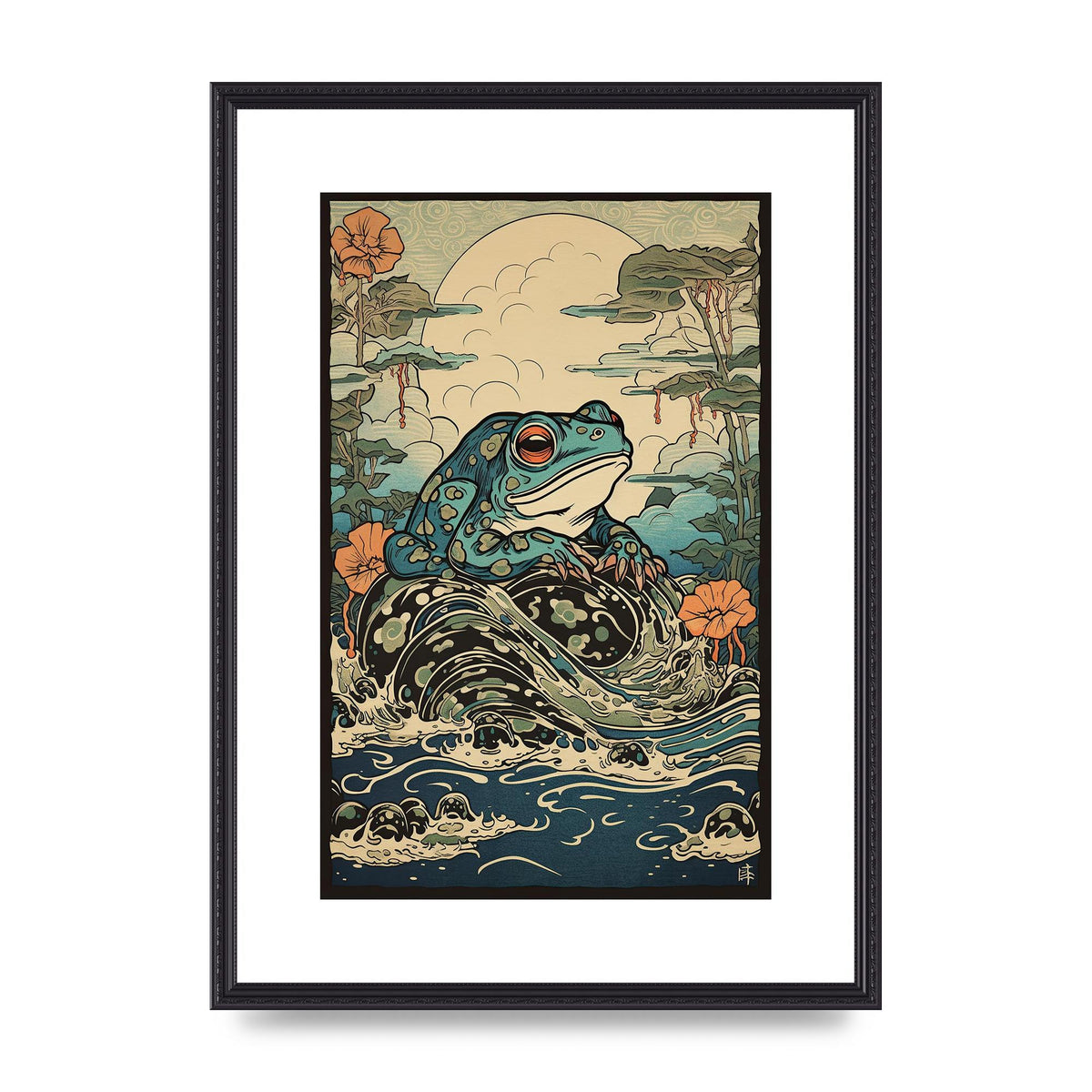 Traditional Japanese Art of Majestic Ocean Frog