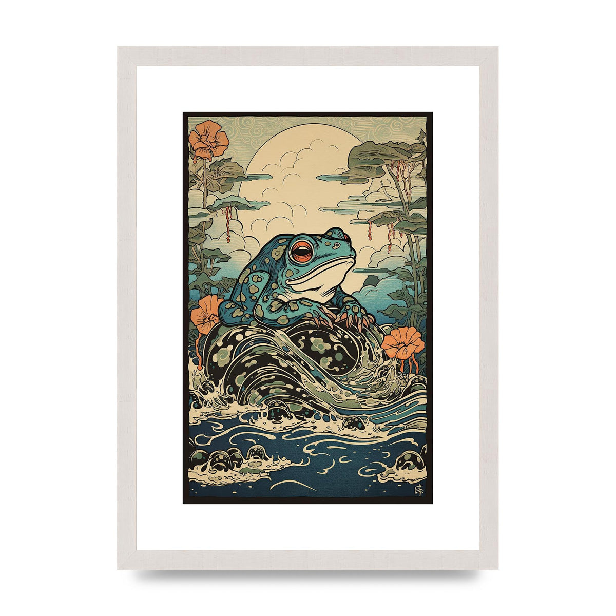 Traditional Japanese Art of Majestic Ocean Frog