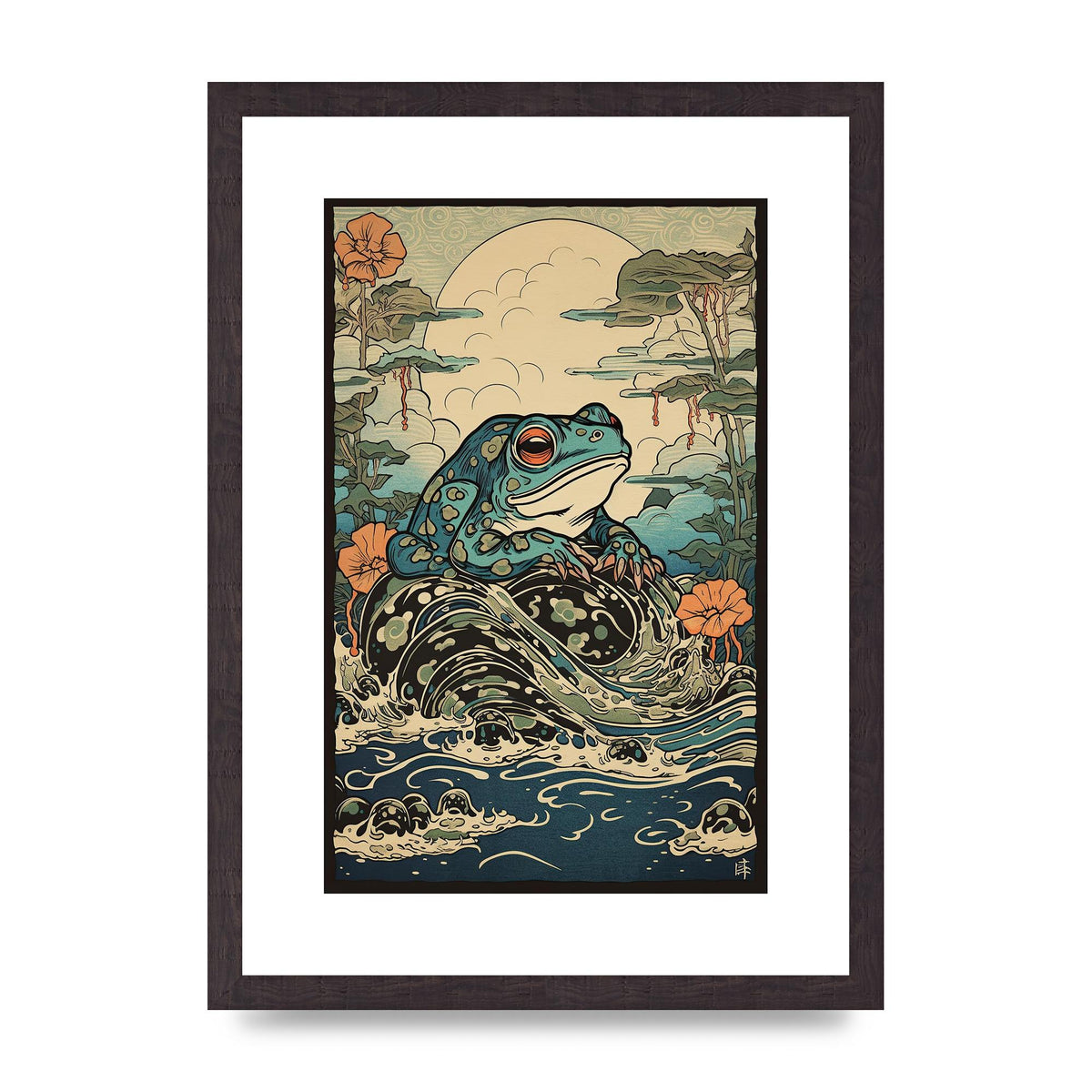 Traditional Japanese Art of Majestic Ocean Frog