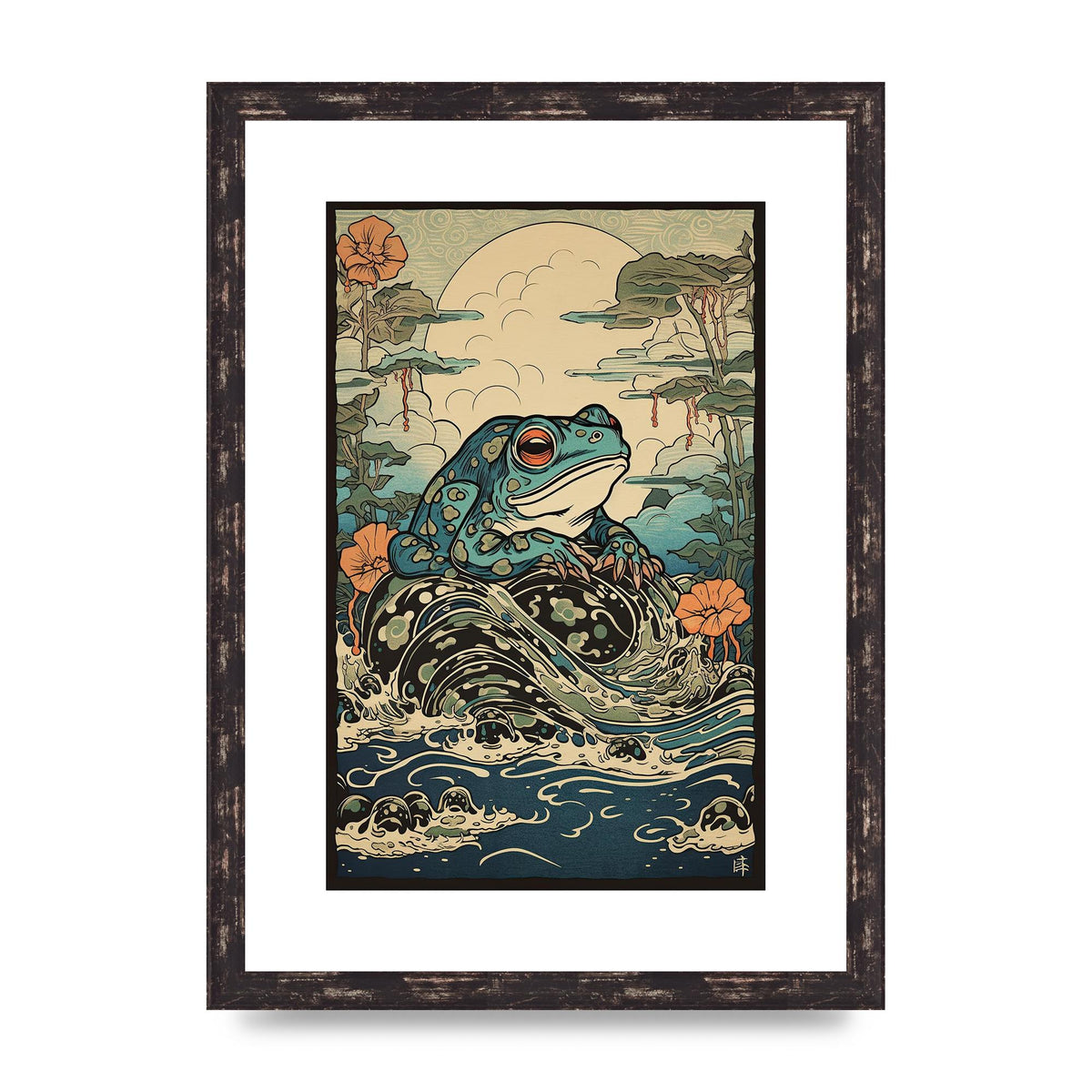 Traditional Japanese Art of Majestic Ocean Frog
