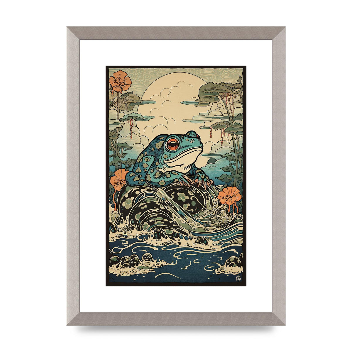 Traditional Japanese Art of Majestic Ocean Frog