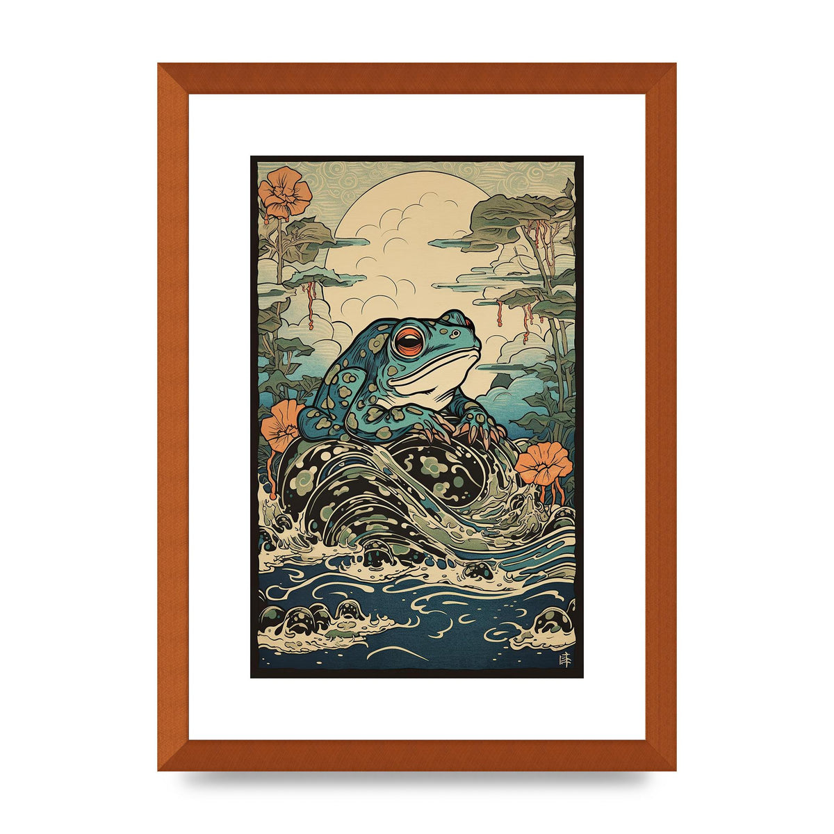 Traditional Japanese Art of Majestic Ocean Frog