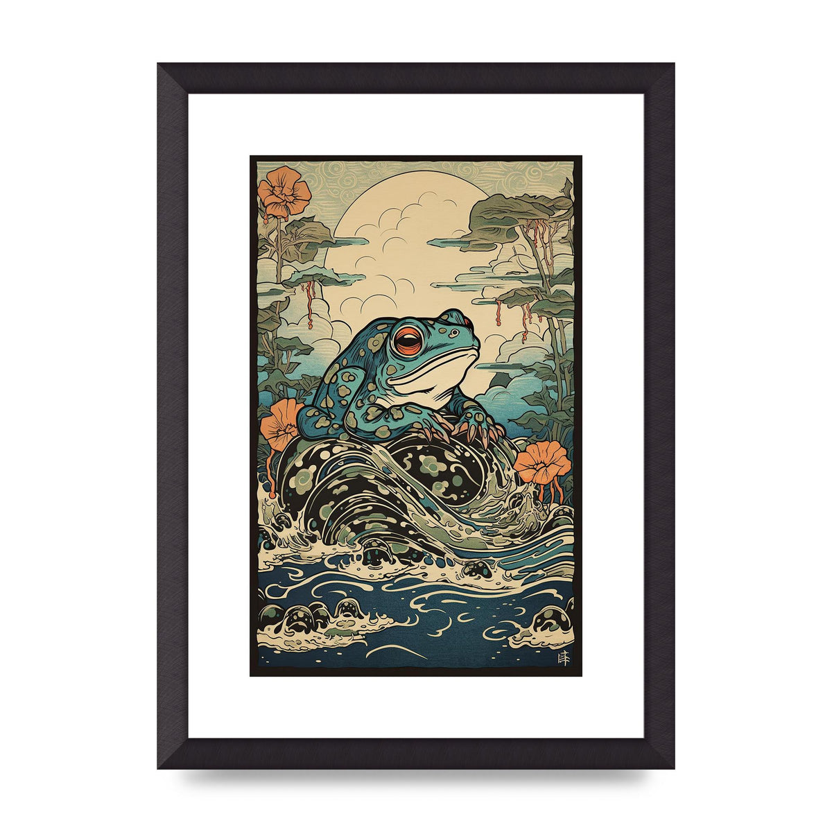 Traditional Japanese Art of Majestic Ocean Frog