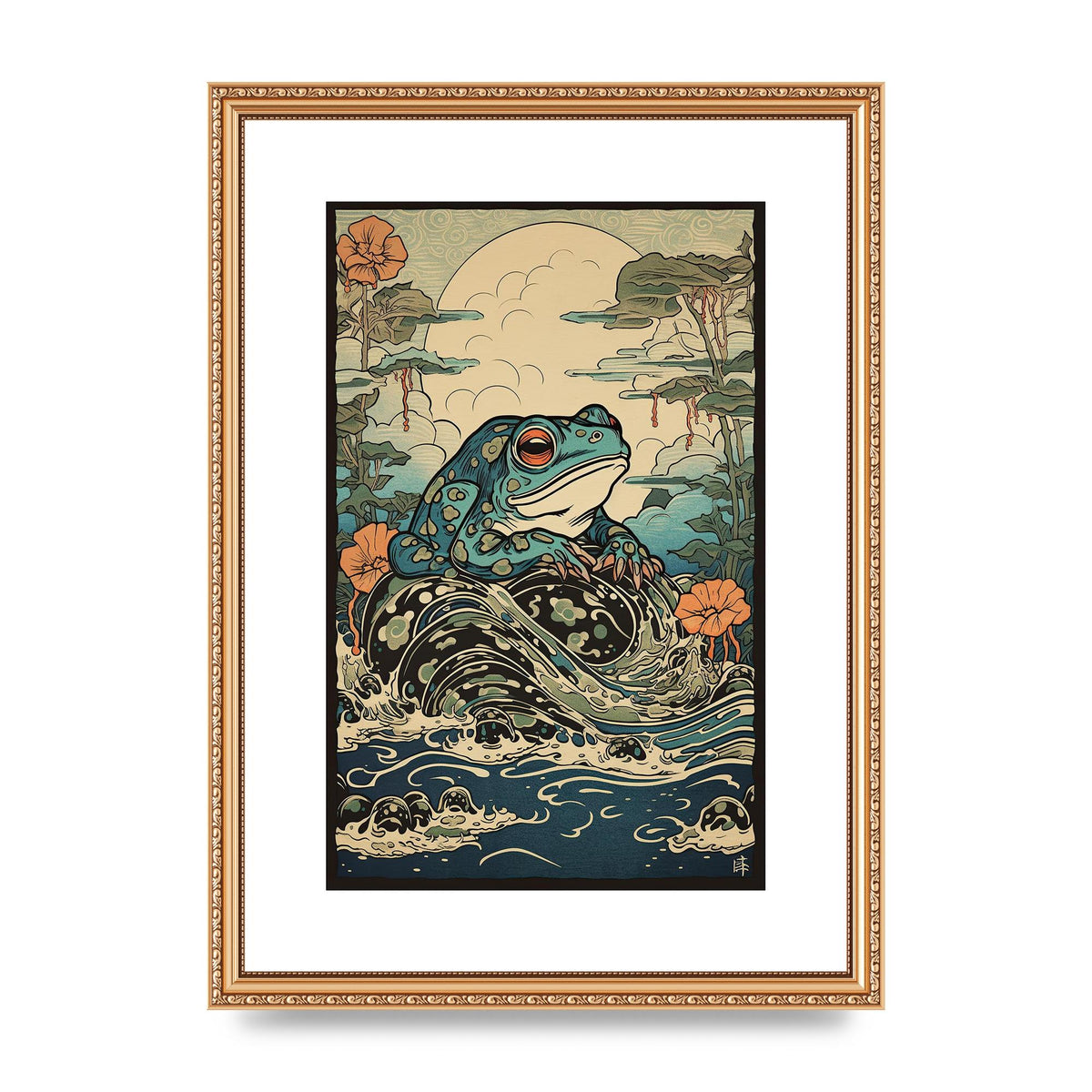 Traditional Japanese Art of Majestic Ocean Frog
