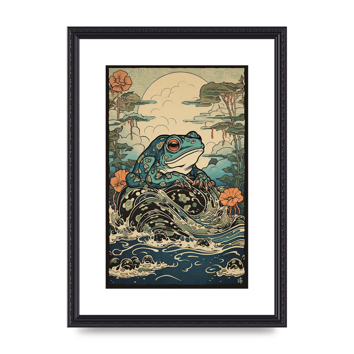 Traditional Japanese Art of Majestic Ocean Frog
