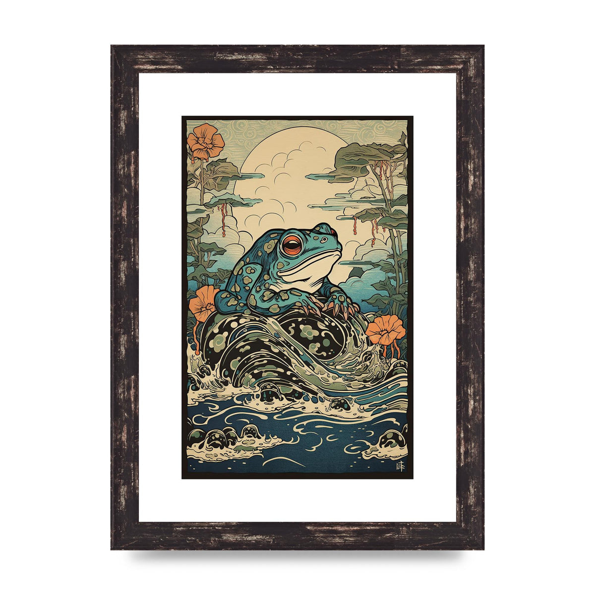 Traditional Japanese Art of Majestic Ocean Frog