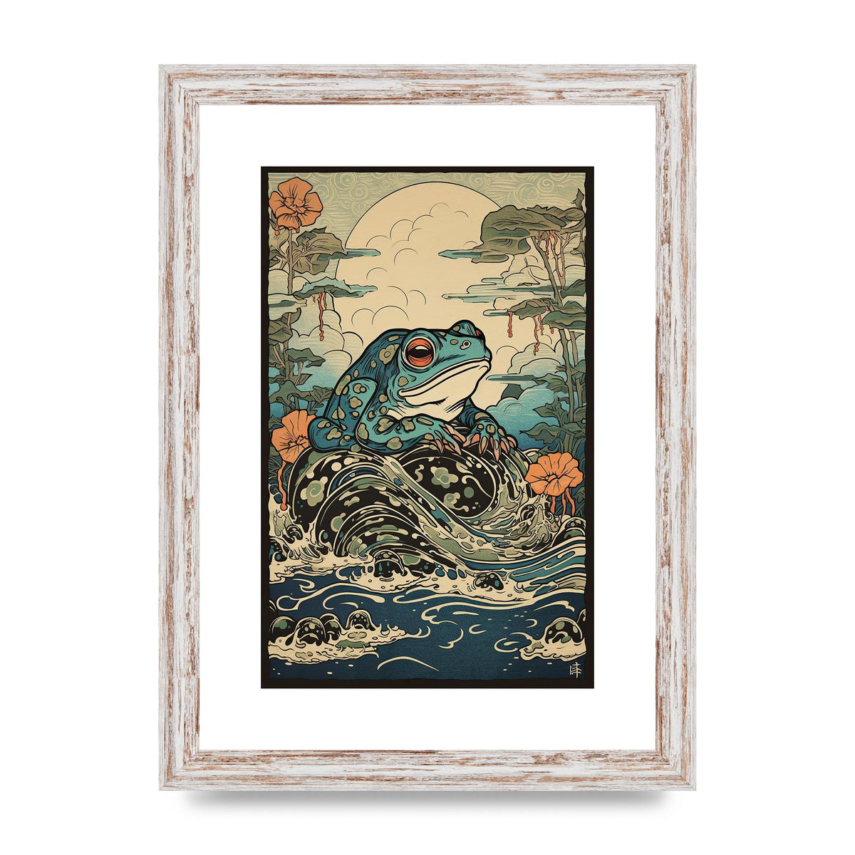 Traditional Japanese Art of Majestic Ocean Frog