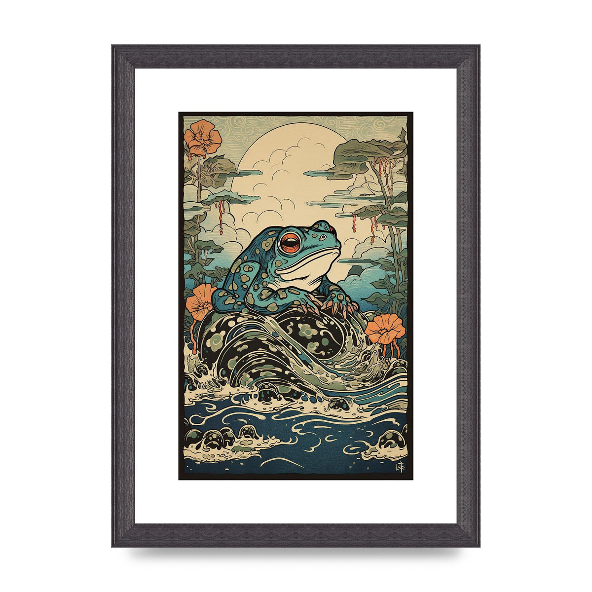 Traditional Japanese Art of Majestic Ocean Frog