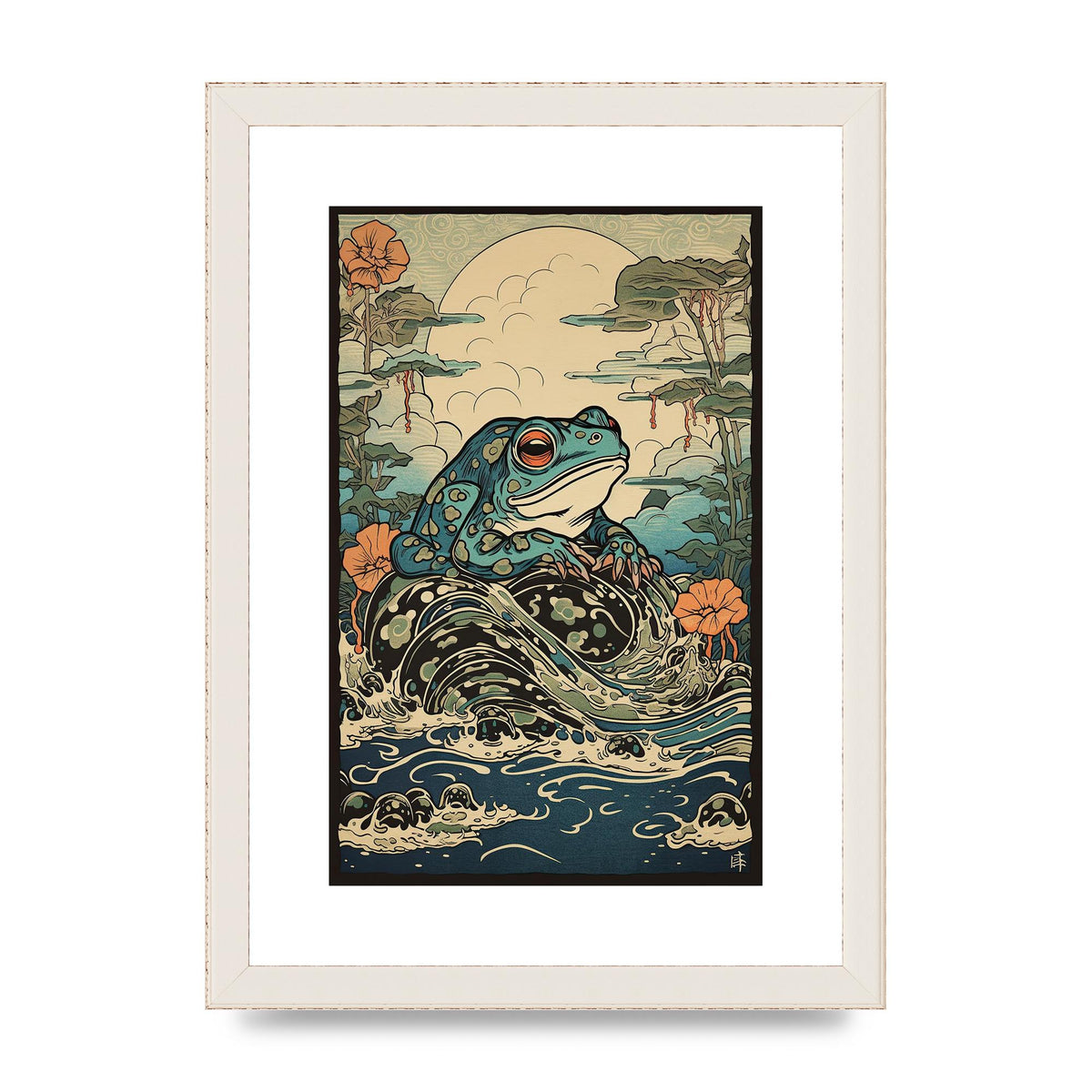 Traditional Japanese Art of Majestic Ocean Frog
