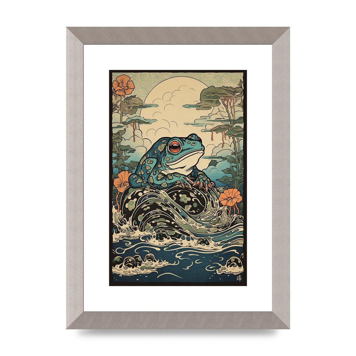 Traditional Japanese Art of Majestic Ocean Frog