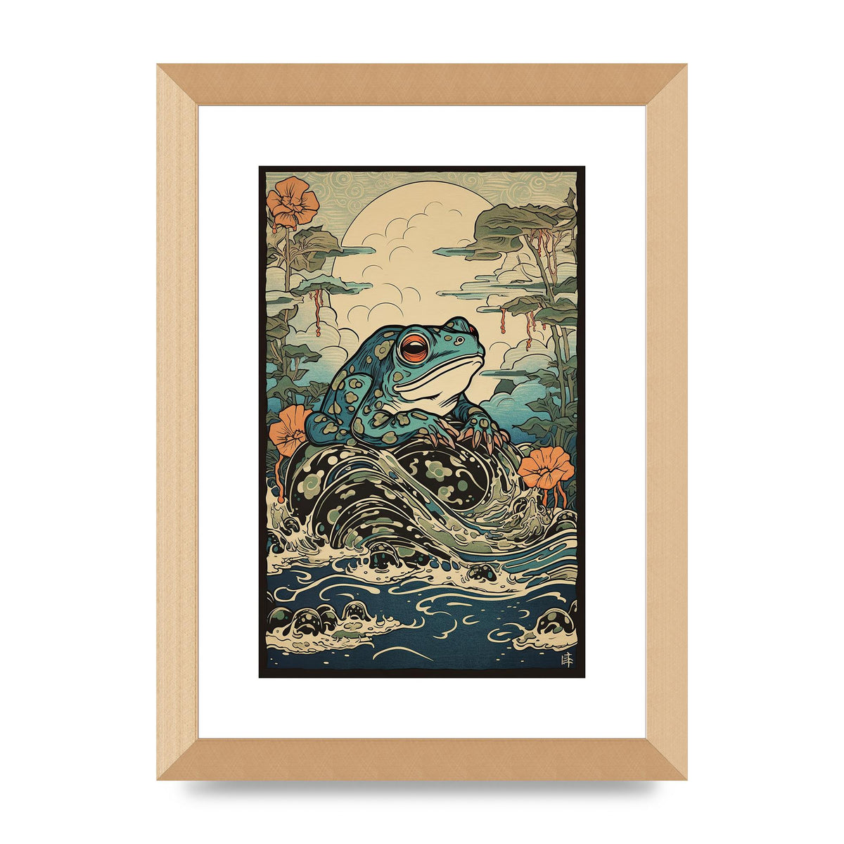 Traditional Japanese Art of Majestic Ocean Frog