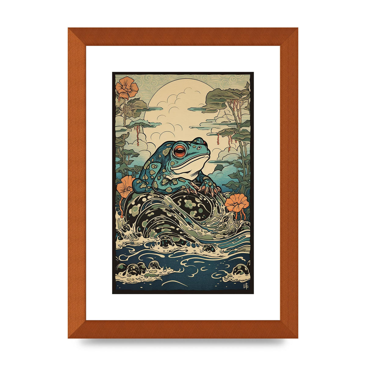 Traditional Japanese Art of Majestic Ocean Frog