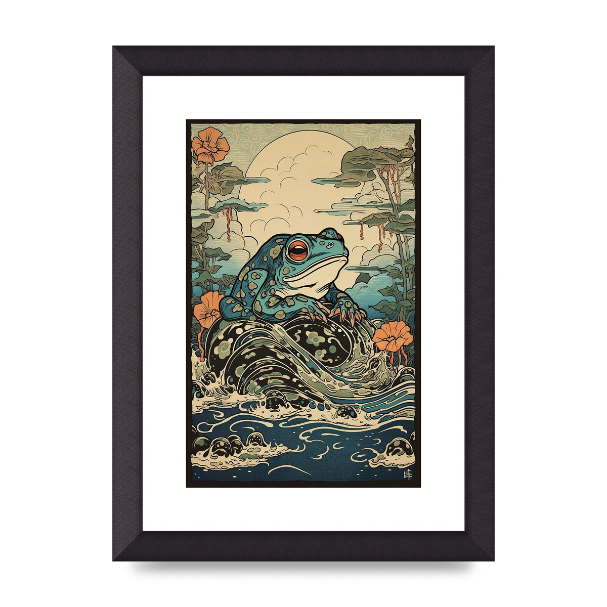 Traditional Japanese Art of Majestic Ocean Frog