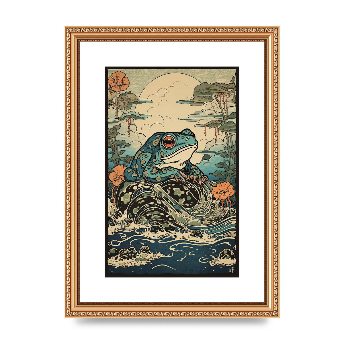 Traditional Japanese Art of Majestic Ocean Frog