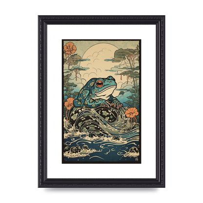 Traditional Japanese Art of Majestic Ocean Frog